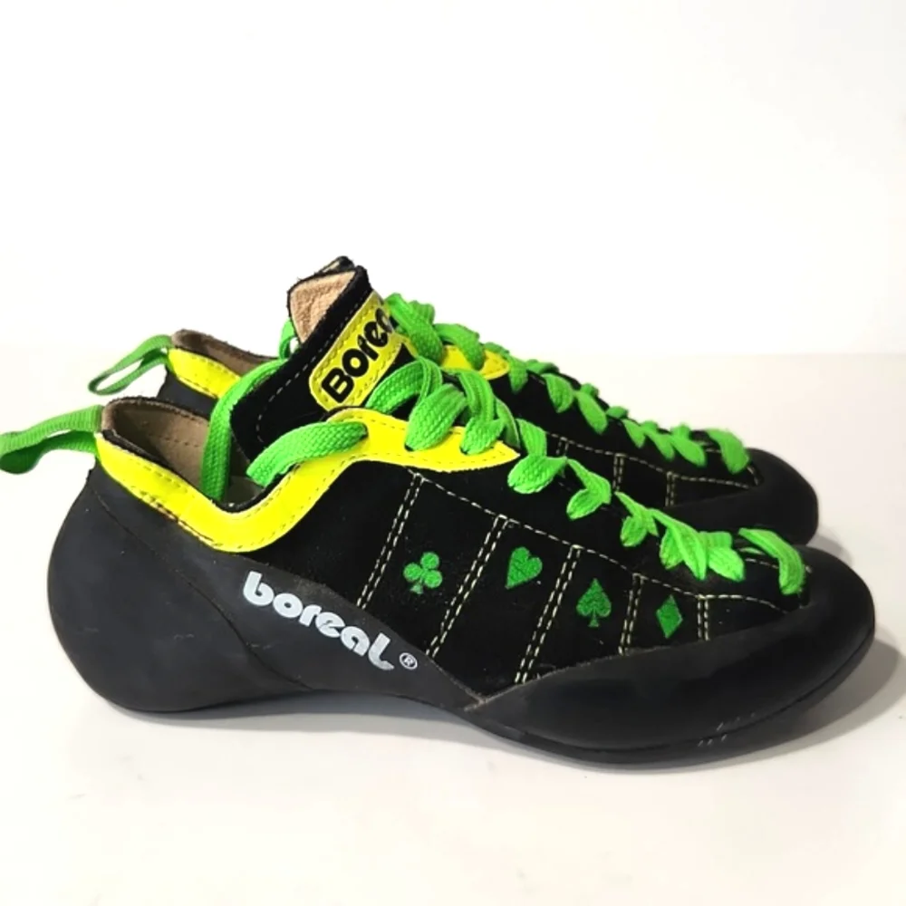 Boreal Ace Lucky Charm Rock Climbing Shoe Black Suede w/Yellow & Lime Size 5 - Picture 4 of 13